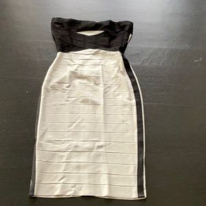 Herve Leger Bandage Silver Black Strapless Dress